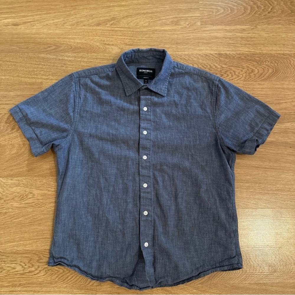 Bonobos Shirt Men's Medium Short Blue Chambray Standard Fit Stretch Preppy
